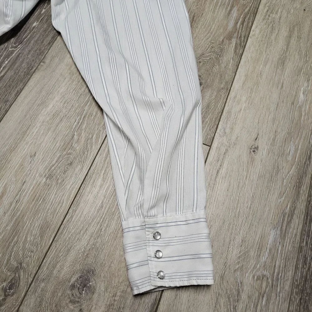 Ranch And Town Vintage USA Striped White Pearl Snap Western Shirt Men's Large